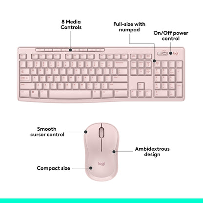 Logitech MK270 Wireless Keyboard and Mouse Combo for Windows, 2.4 GHz, 8 Multimedia Keys, PC, Laptop, Wireless Keyboard Compact Mouse Combo - Black