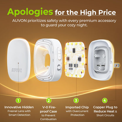 AUVON Plug-in LED Backlit Night Light with Motion Sensor & Dusk to Dawn Sensor, Dimmable Amber Nightlight with 1-50 lm Adjustable Brightness for Bedroom, Bathroom, Stairs, Hallway (4 Pack)