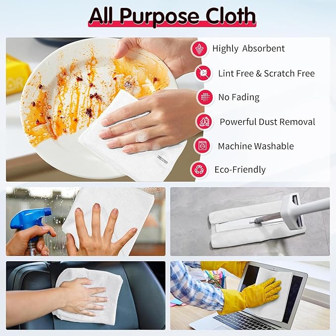 FIXSMITH White Microfiber Cleaning Cloth -Pack of 24, Highly Absorbent Cleaning