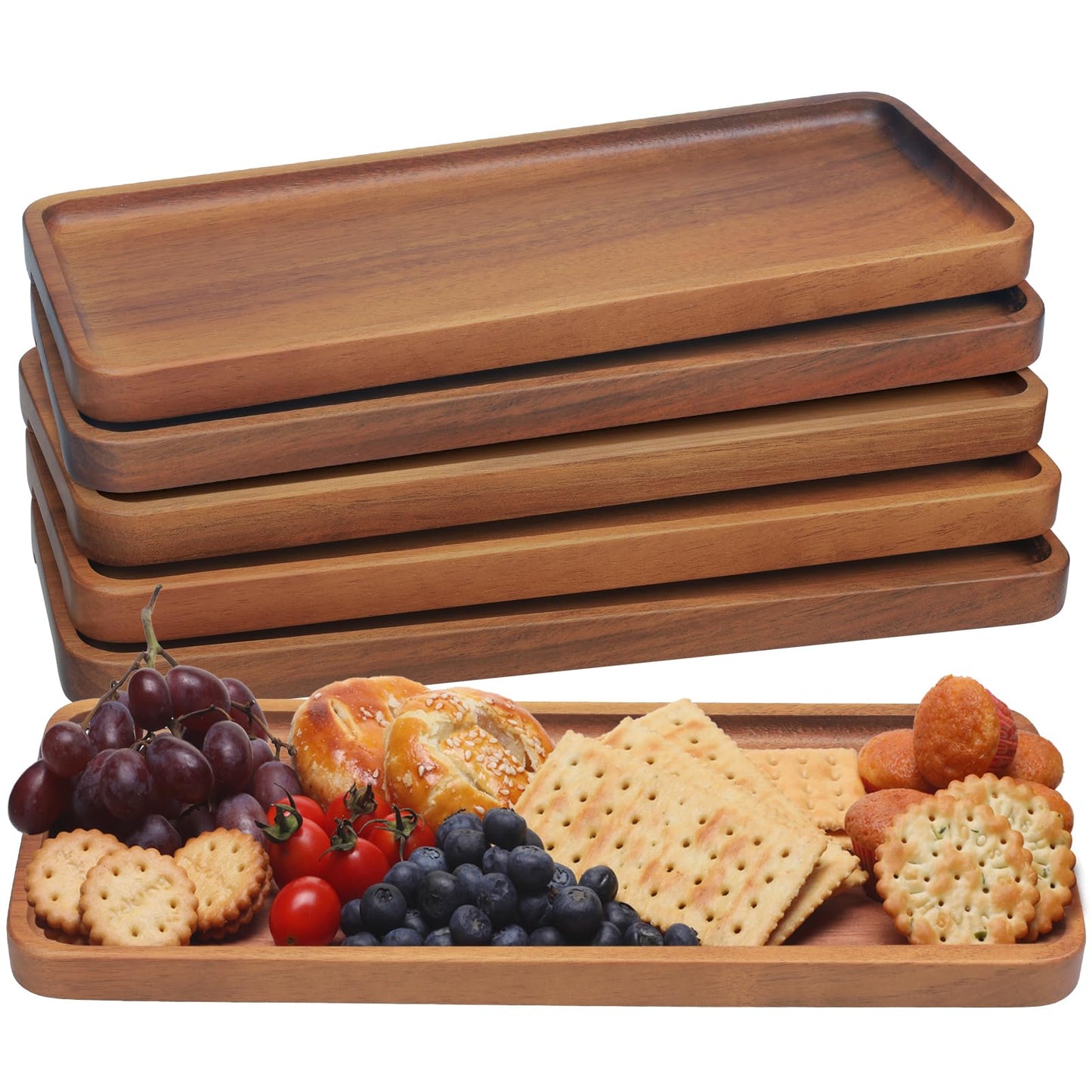 HOMKULA Acacia Wood Serving Platters and Trays - 14" x 5.5" Wooden Mini Charcuterie Boards, Small Cheese Board, Rectangle Wooden Tray for Kitchen Counter, Bathroom, Home Decor, Party (6, 14"X5.5")