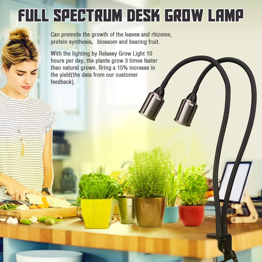 Grow Light for Indoor Plants 7500K Full Spectrum Plant Growing Lamp with Gooseneck Auto On Off Timing 3/6/12H, 4-Level Dimmable 22.5 Inch Longer