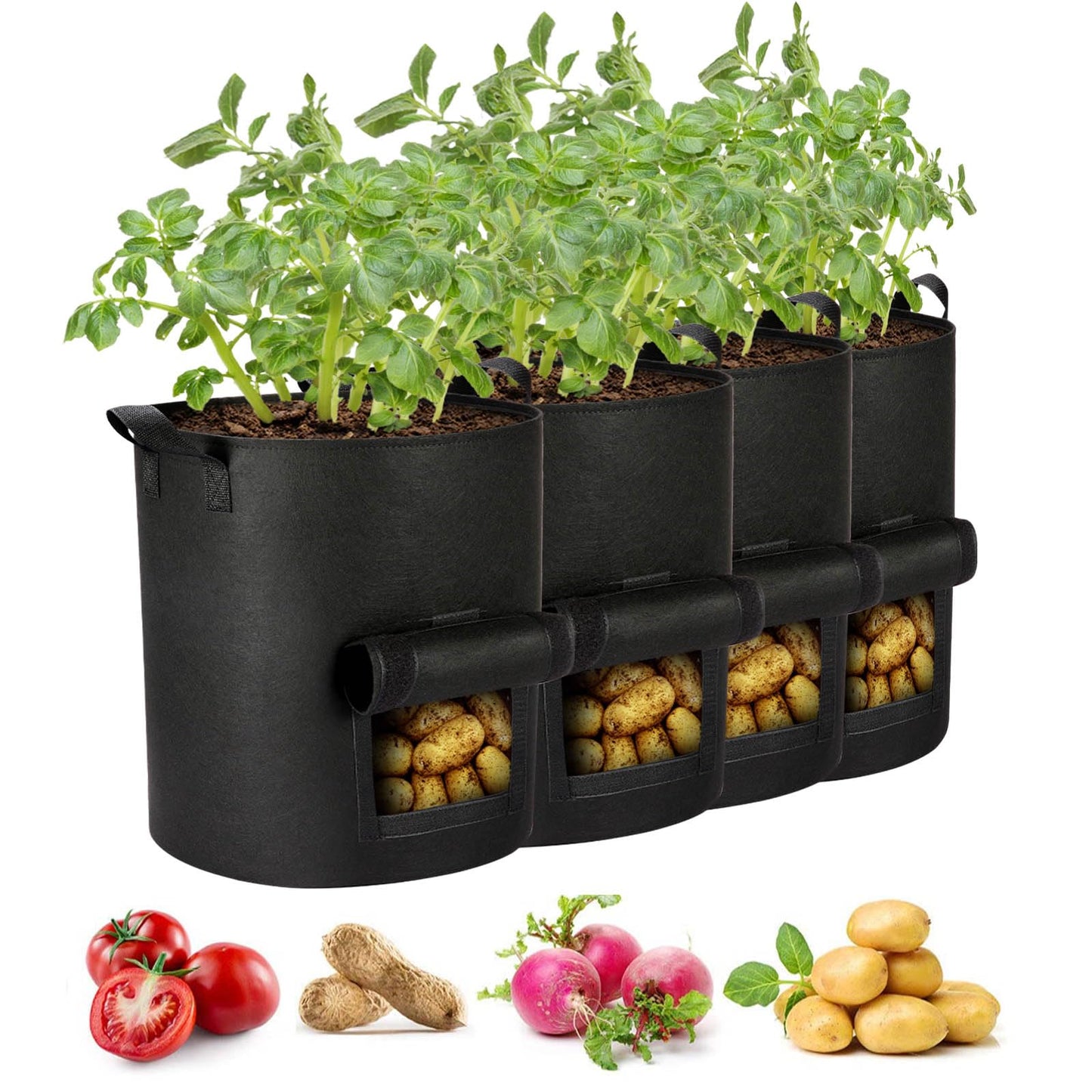 AGOLEAM 4 Packs 10 Gallon Potato Grow Bags, Heavy Duty Nonwoven Fabric Pots with Handles for Planting Vegetables, Flowers