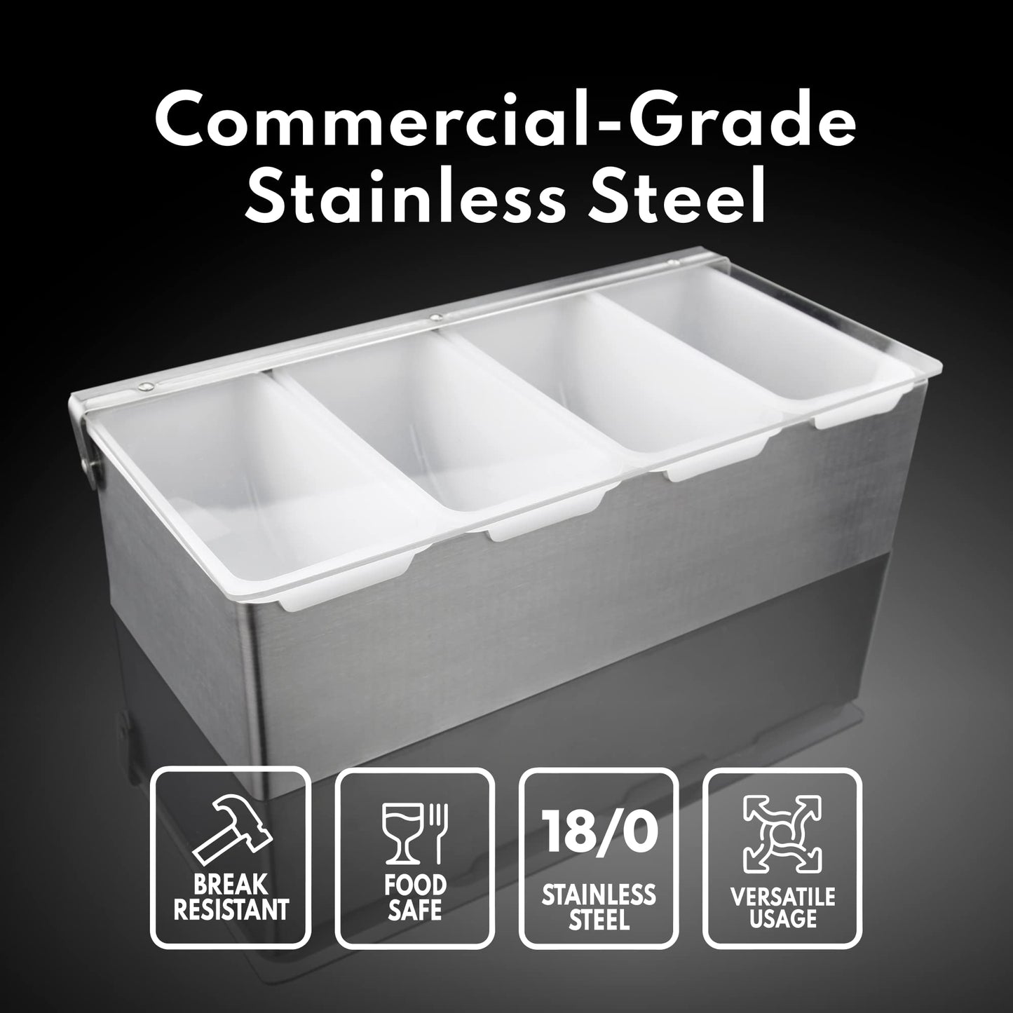 New Star Foodservice Multi-Compartment Restaurant-Grade Condiment Dispensers with 3 Compartments, Silver, Stainless Steel