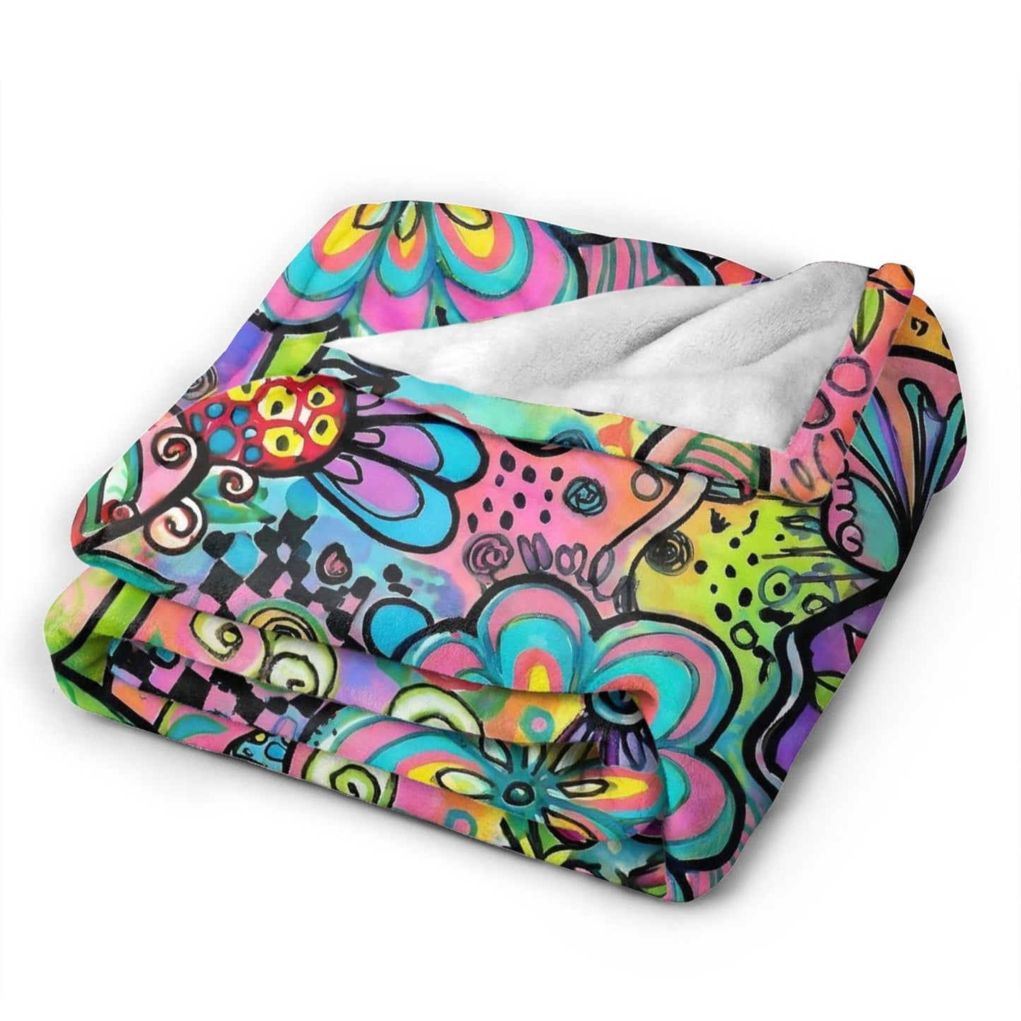 Gbuzozie Hippie Art Flowers Doodle Fleece Blanket Lightweight Ultra-Soft Throw Blanket for Sofa Couch Bed Camping Travel - Super Soft Cozy Microfiber Blanket 50"X40"