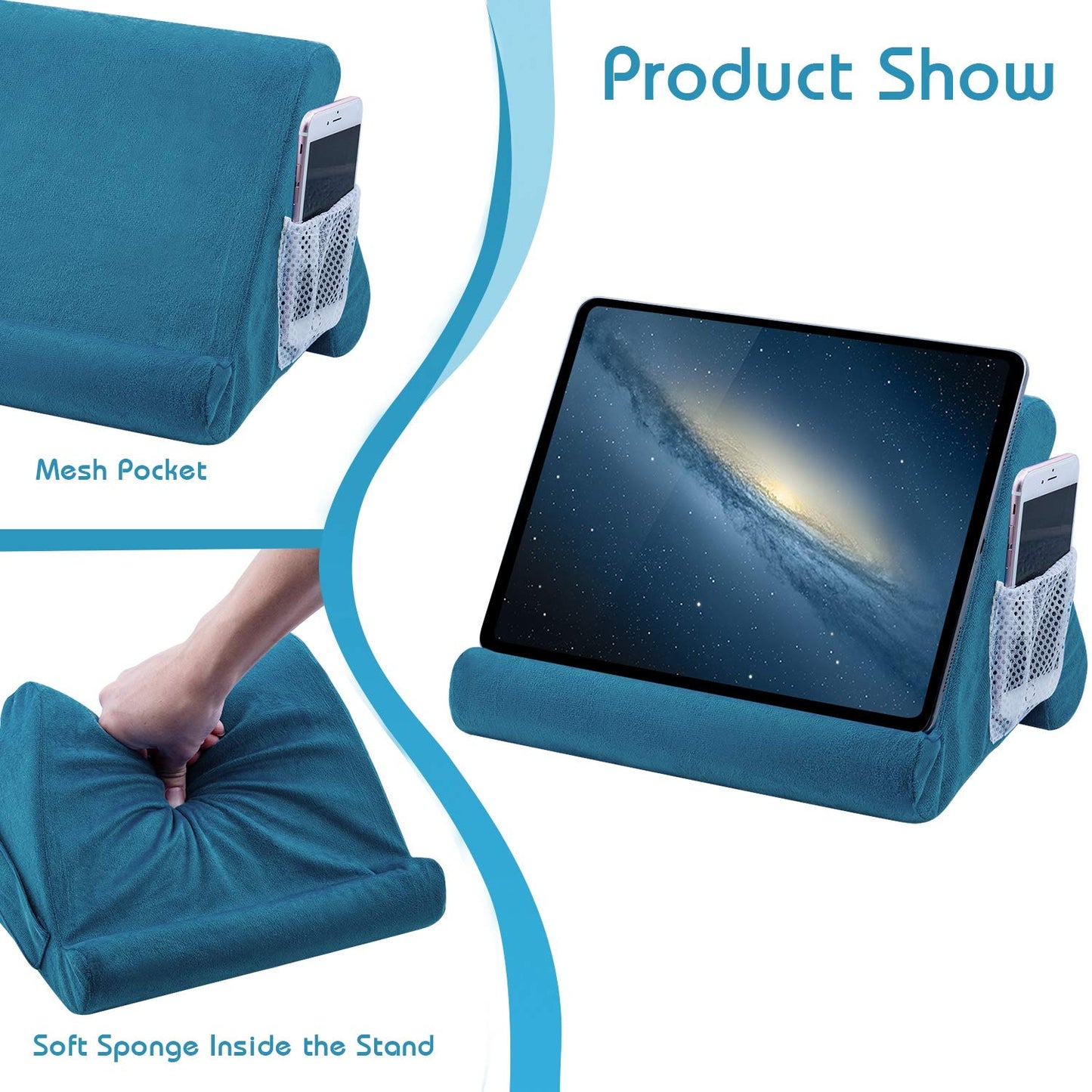 Mcbazel Tablet Pillow Stand for IPad Cushion-Stand,Soft Multi-Angle Phone Pillow Lap Holder for Tablet/iPad/E-Reader/Kindle- Lake Blue