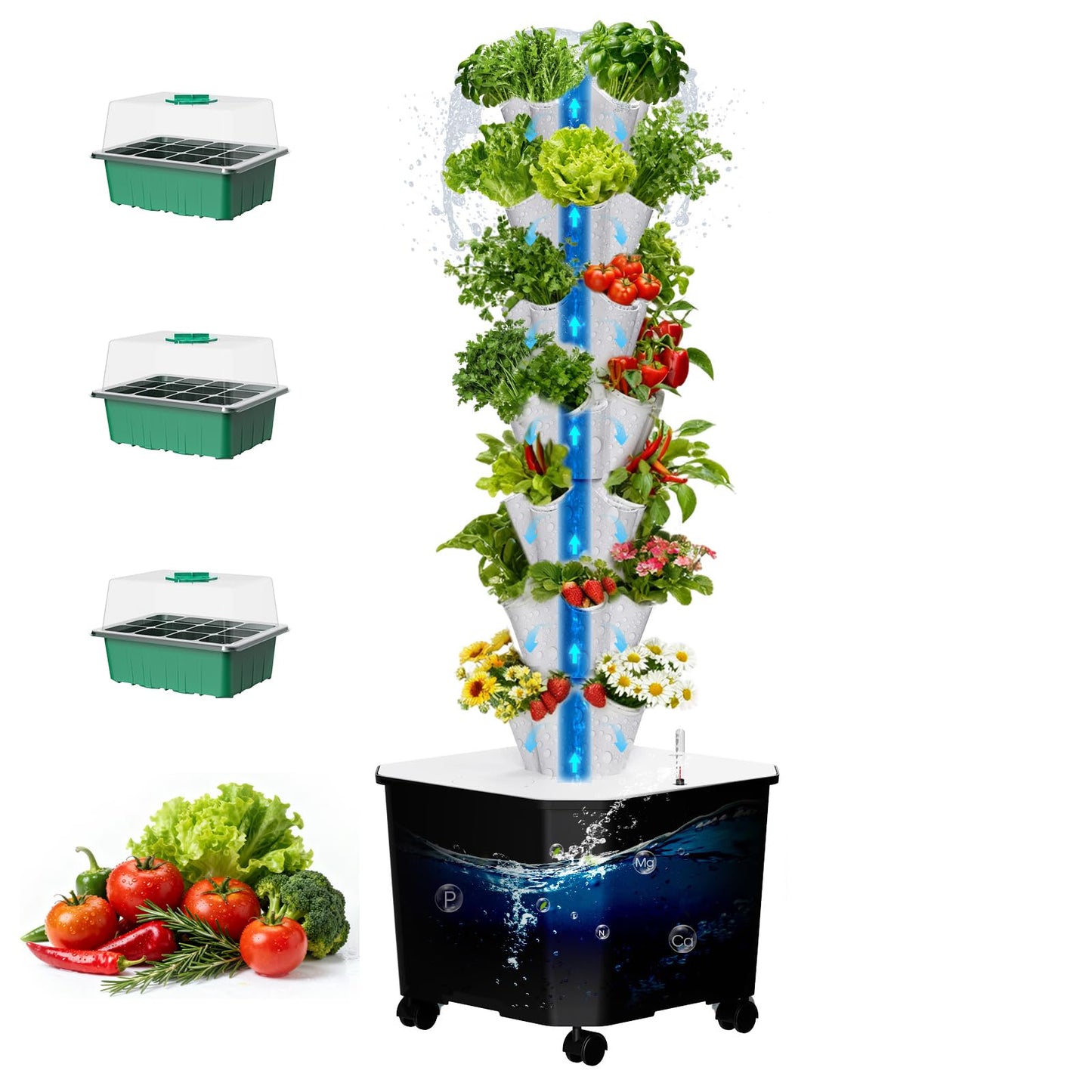 Vertical Hydroponic Tower Garden，35 Pods 7-Layer Indoor Outdoor Growing System with Smart Timer,3 Seed Starter Tray.Water Pump-BPA-Free Modular ，for Hydroponic Gardening Lovers Planting Vegetables