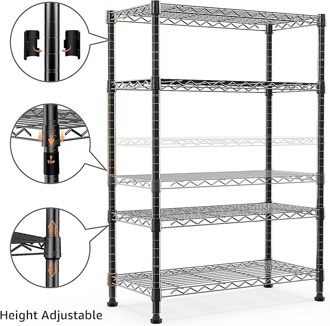 Xcity Storage Shelves, 4 Tier Heavy Duty Metal Shelving Unit, 1600 LBS Capacity Adjustable Steel Wire Shelf Organizer for Pantry, Kitchen, Garage, 14" D x 36" W x 54" H, Black
