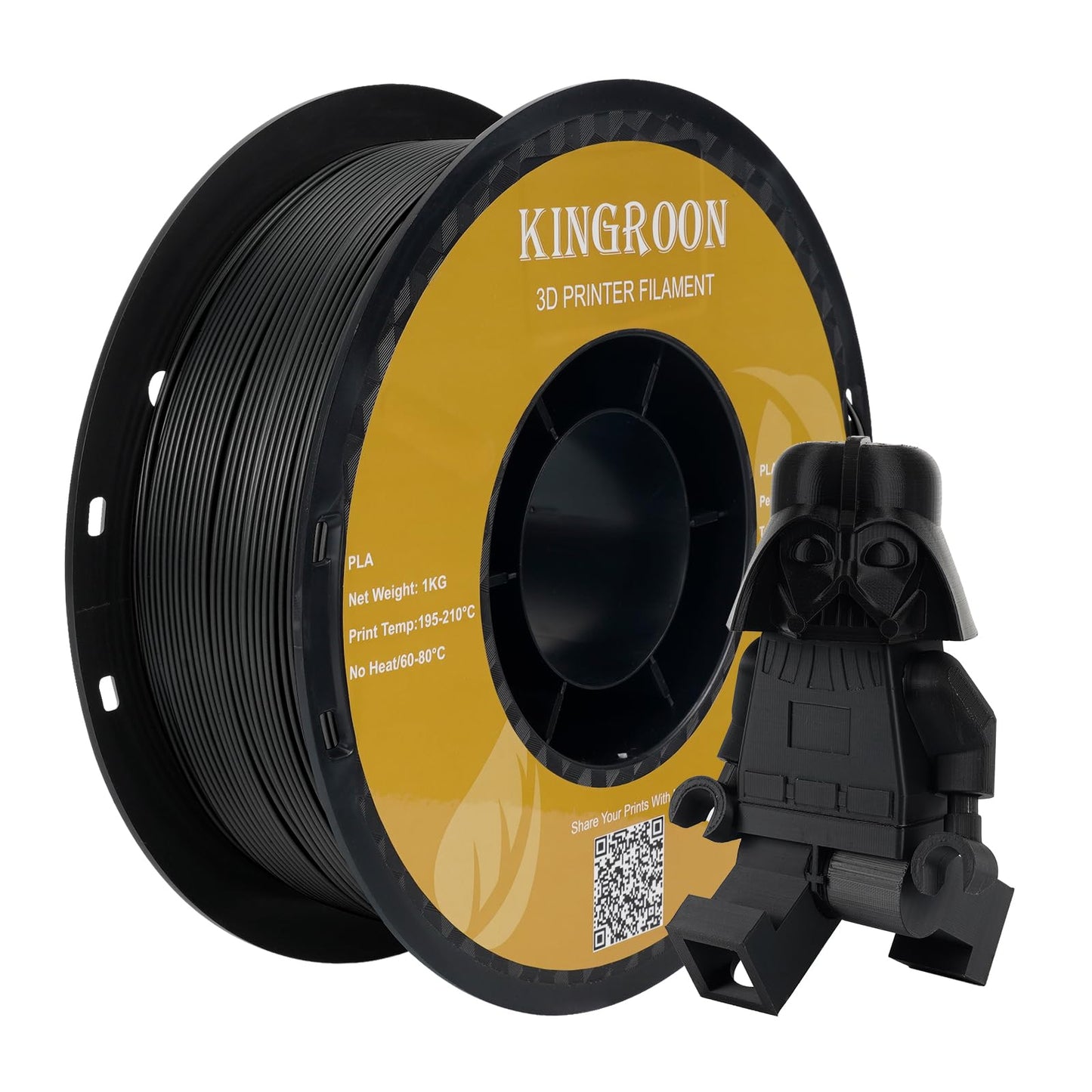 Kingroon 1.75 mm Black PLA Filament, 1kg Spool, 3D Printer Filament, Polylactic Acid, 1000g