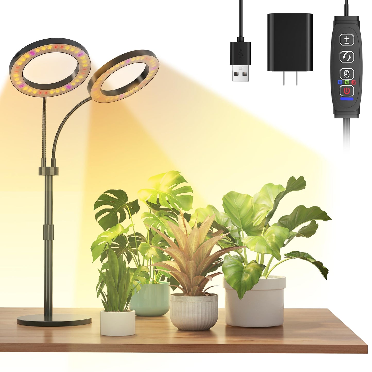 Tmsluody Grow Lights for Indoor Plants Full Spectrum, LED Plant Light with Metal Base, Plant Growing Lamps with Timer 3/9/12H, 3 Color Modes, 6 Brightness Levels, 25-38'' Adjustable Height