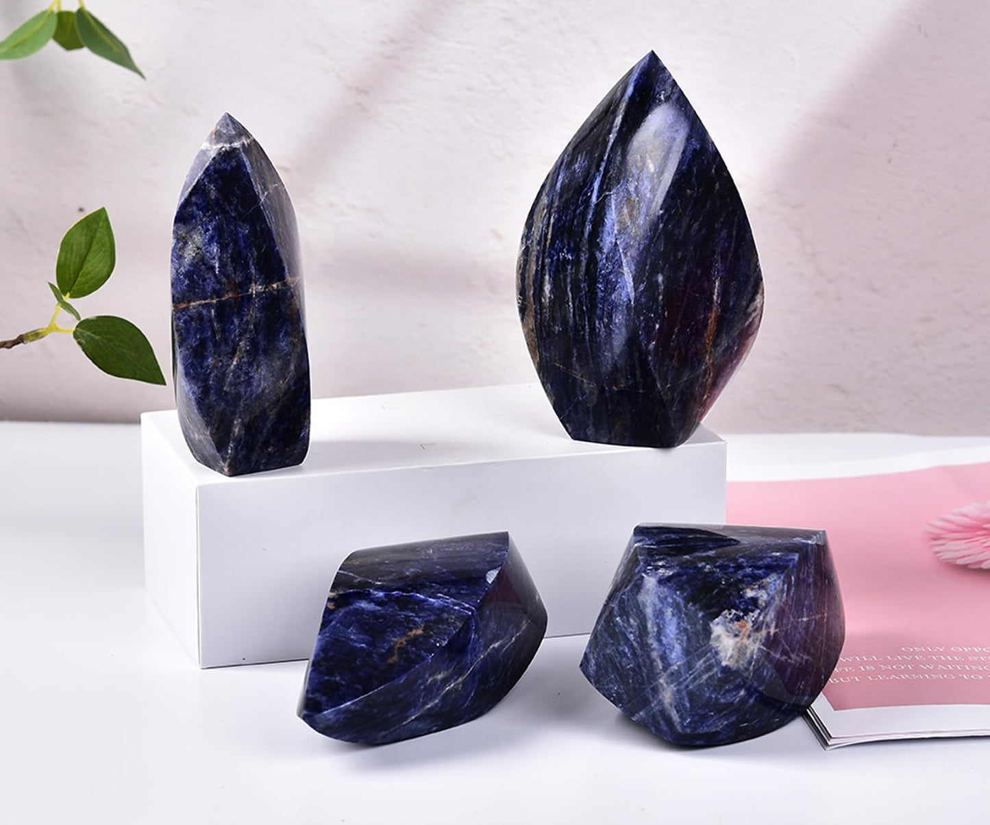 JIC Gem Sodalite Large Natural Healing Crystal Point Obelisk Tower Spiral 4 Sides Energy Gemstone Decoration Gifts 1.1-1.7 Lbs