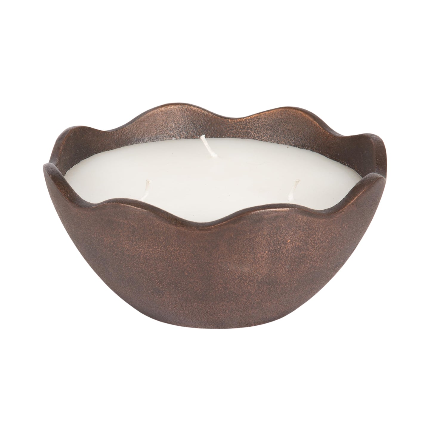 Kate and Laurel Alessia Scalloped Round Metal Candle Bowl, 8 Inch Diameter, Bronze, Modern Three-Wick Unscented Candle with Decorative Bowl for Living Room Decor