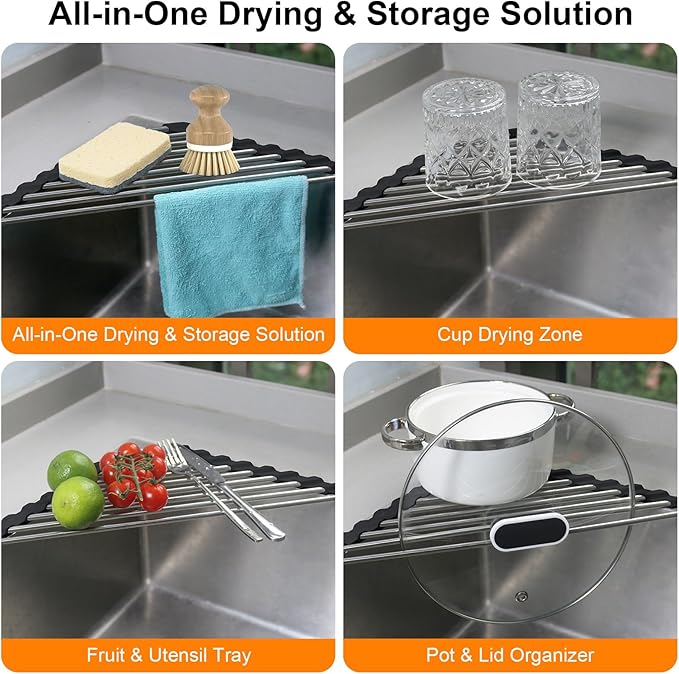 Corner Dish Drying Rack, Kitchen Sink Caddy Sponge Holder, Triangle Over The