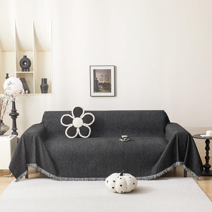 MEETSKY Washable Sofa Cover Black Sectional Couch Covers for 2 Cushion Couch Sofa Thick Universal Chenille Sofa Covers with Tassel Furniture Protector for Dogs, 71"x 102"