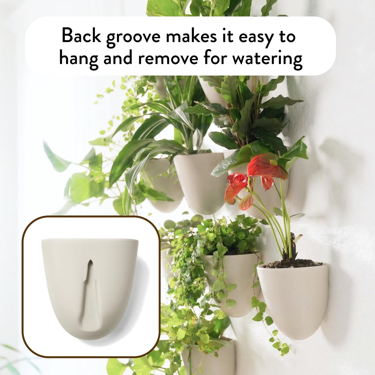 Make Good PlantPod Luxe - Self-Watering Wall Planters (Set of 6, Stone) - Easy to Water and Install - Lightweight - Design Your Own Vertical Garden - Wall Planters for Indoor Plants