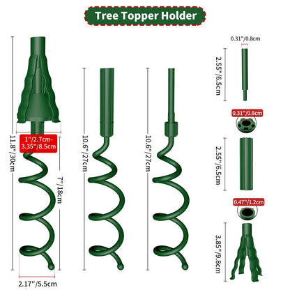 Christmas Tree Topper Holder - Twist On Universal Stabilizer with Adjustable Attachments. Secure Lock for Treetop Ornaments, Fits Most Basic Tree Types & Topper (Green)