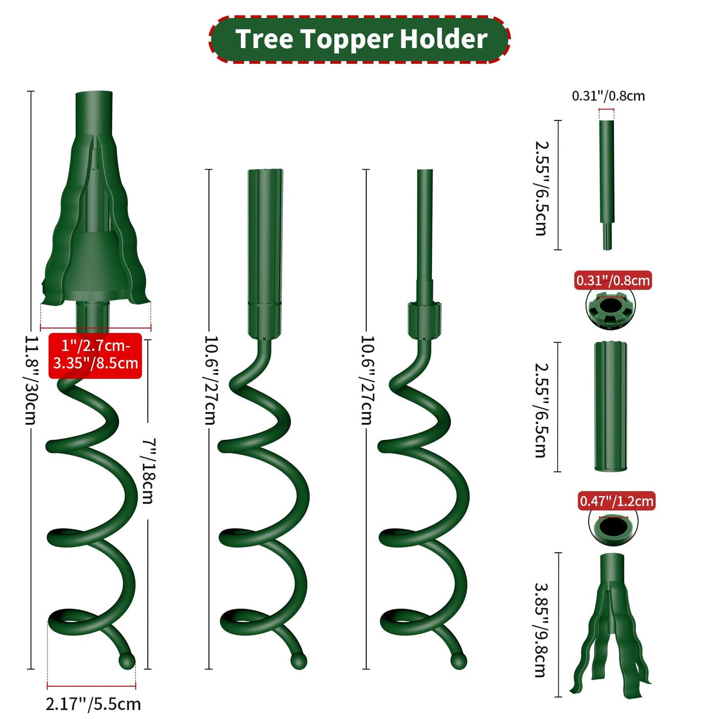 Christmas Tree Topper Holder - Twist On Universal Stabilizer with Adjustable Attachments. Secure Lock for Treetop Ornaments, Fits Most Basic Tree Types & Topper (Green)