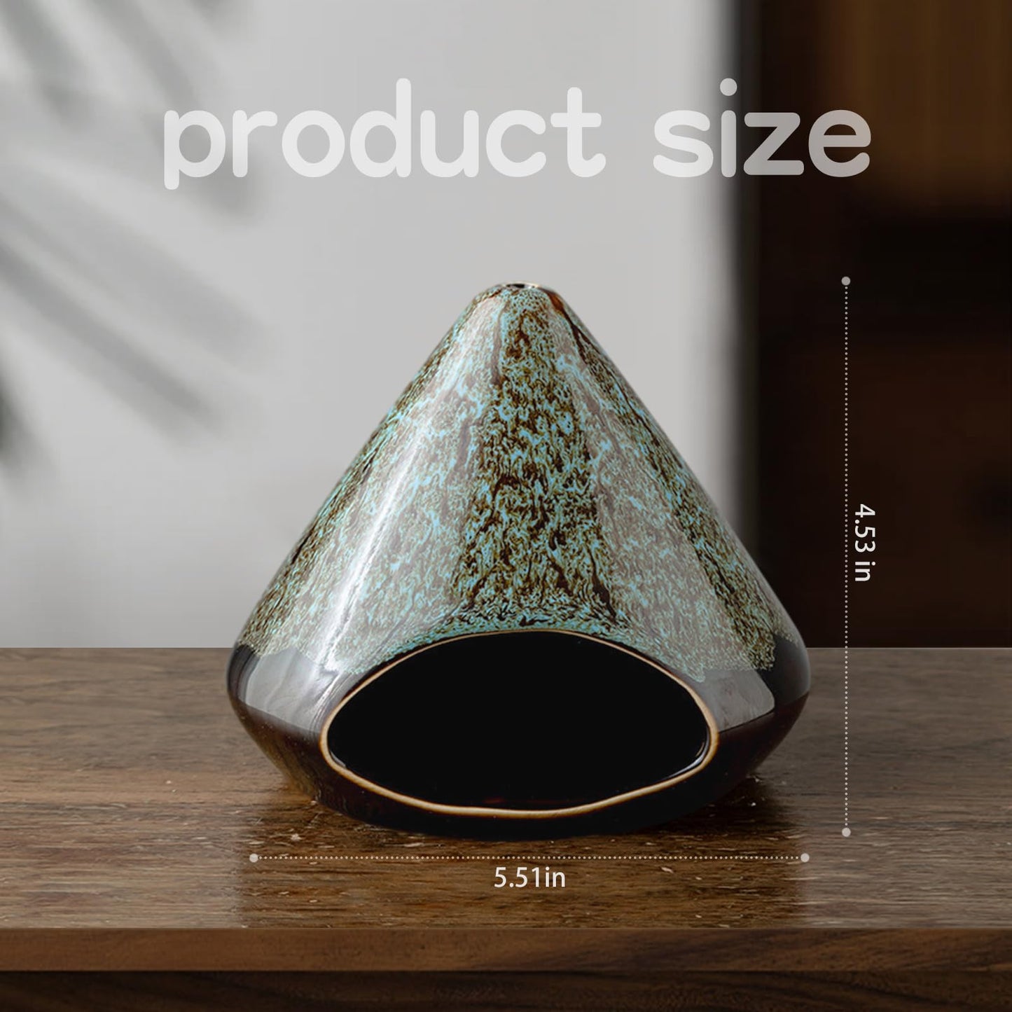 Handcrafted Ceramic Palo Santo Holder –Artistic Incense Burner for Meditation, Mindfulness & Zen Home Decor – Wabi-Sabi Style Cone Sculpture, Relaxation & Aromatherapy-Gift for Yoga (Viridis)