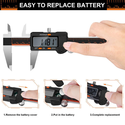 HARDELL Digital Caliper, 6 Inch Stainless Steel Caliper Measuring Tool with Large LCD Screen, Electronic Micrometer Caliper Digital Inch/Millimeter Conversion, Automatic Off(Ruler & 2 Batteries)