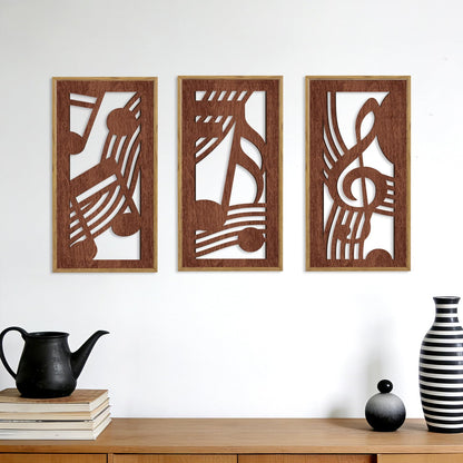 HPNIUB 3PCS Rustic Musical Symbols Wall Decor, Modern Music Theme Wood Sign Artwork, Minimalist Piano Strings Musical Note Wall Hanging Plaque for Living Room Music Studio Apartment(8x16Inch)