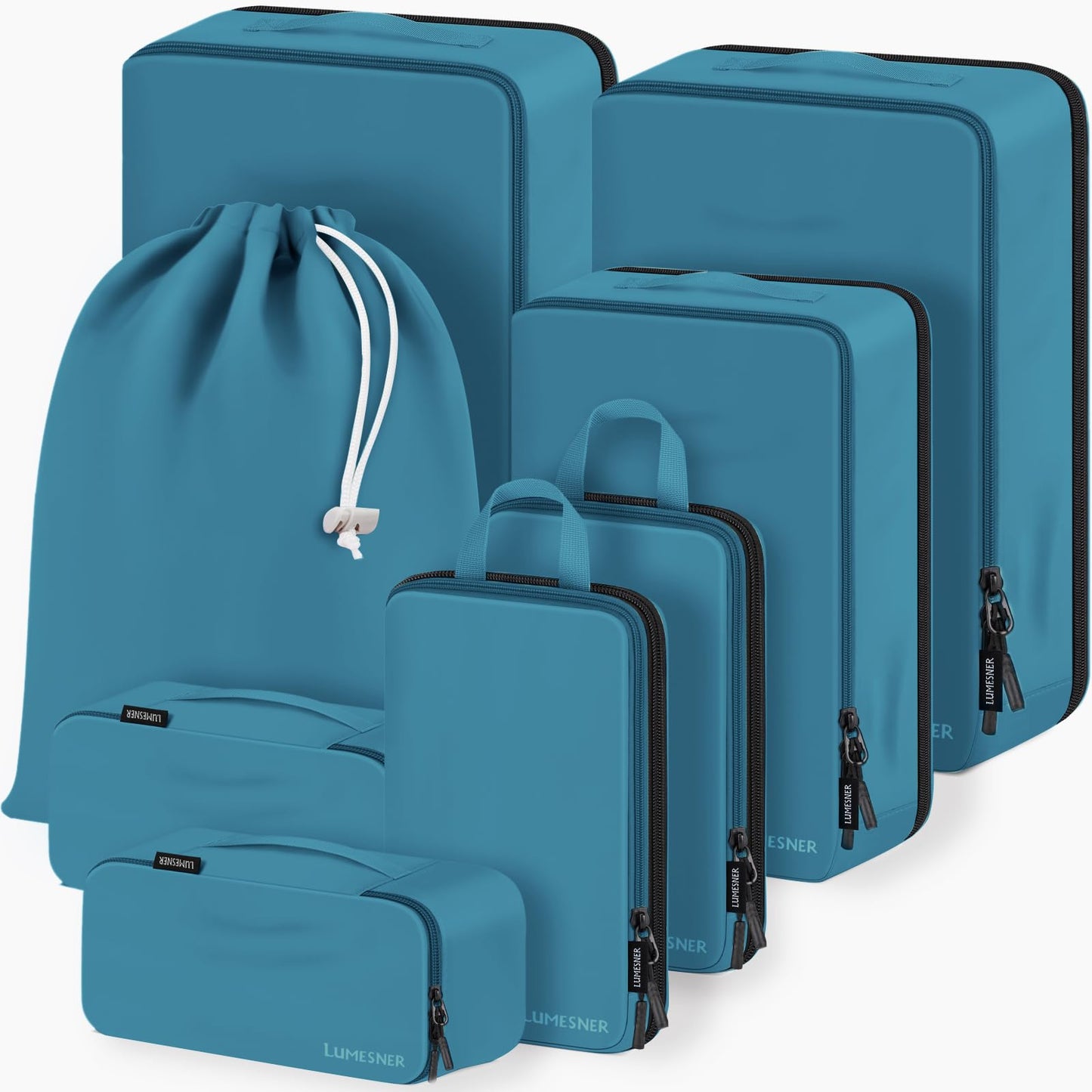 Compression Packing Cubes, Lumesner 8 Set Travel Packing Cubes for Carry on Suitcases, Compression Suitcase Organizers Bag Set & Travel Cubes (8-piece,Blue)