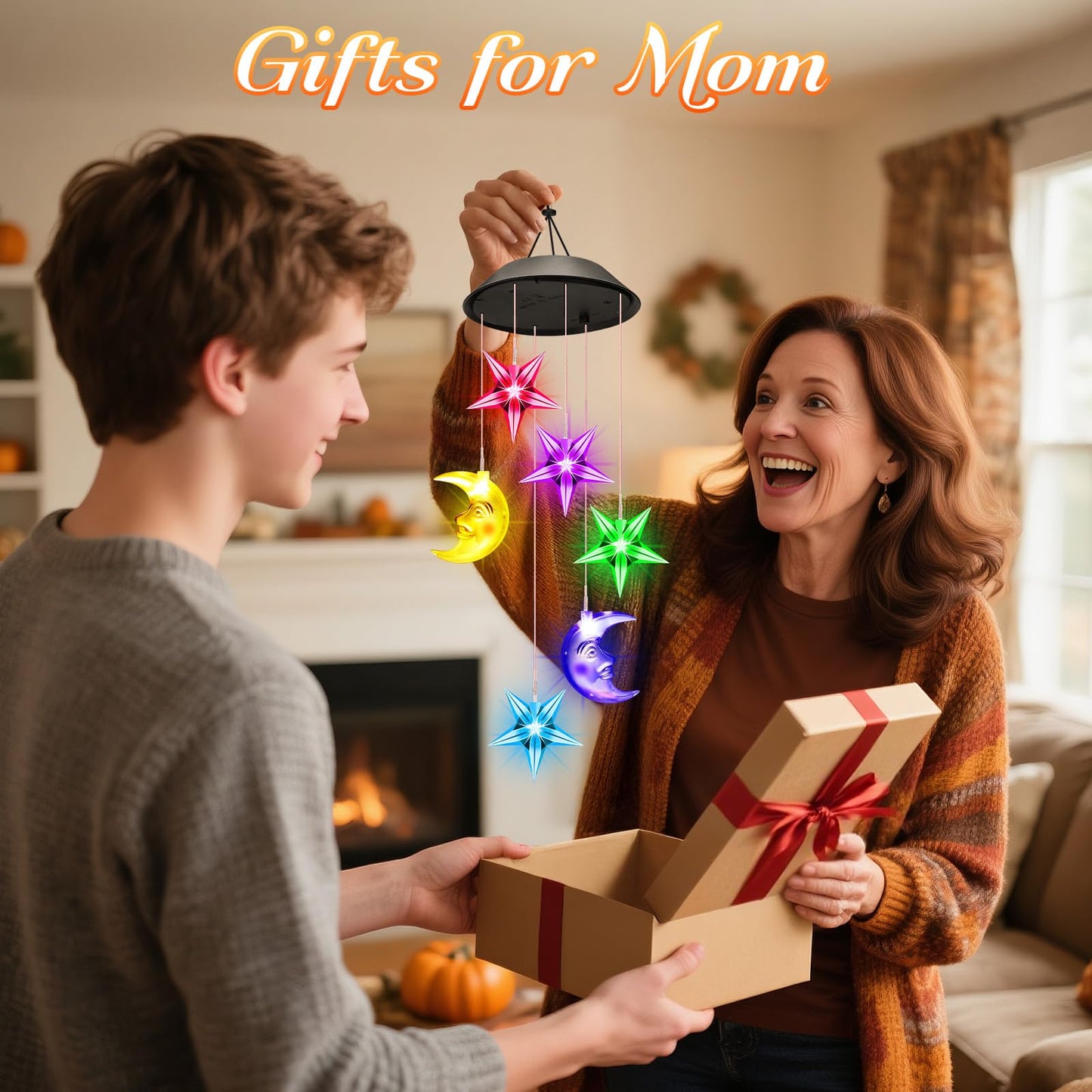 Birthday Gifts for Women Mom Grandma Her Wife, Winzwon Solar Lights Outdoor Wind Chimes for Outside Garden Yard Patio Porch Deck Hanging Decor, Moon and Star Gifts for Mothers Day