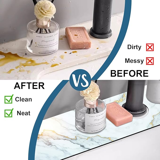 Marble Pattern Sink Splash Guard Gray Gold Marble Faucet Absorbing Mat Fast