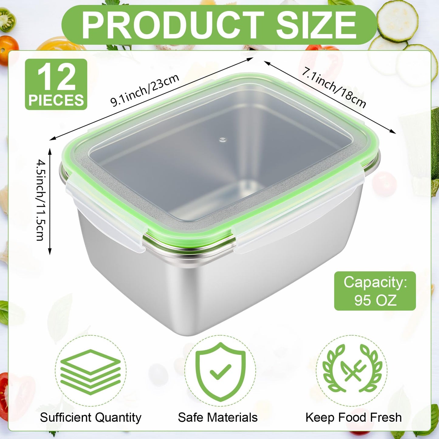 Blushtier 12 PC 304 Stainless Steel Food Storage Containers with Airtight Lids, 95oz/2800ml Metal Meal Prep Containers Bento Box, Freezer Dishwasher Safe Keep Food Fresh for Kitchen, Picnic, Camping