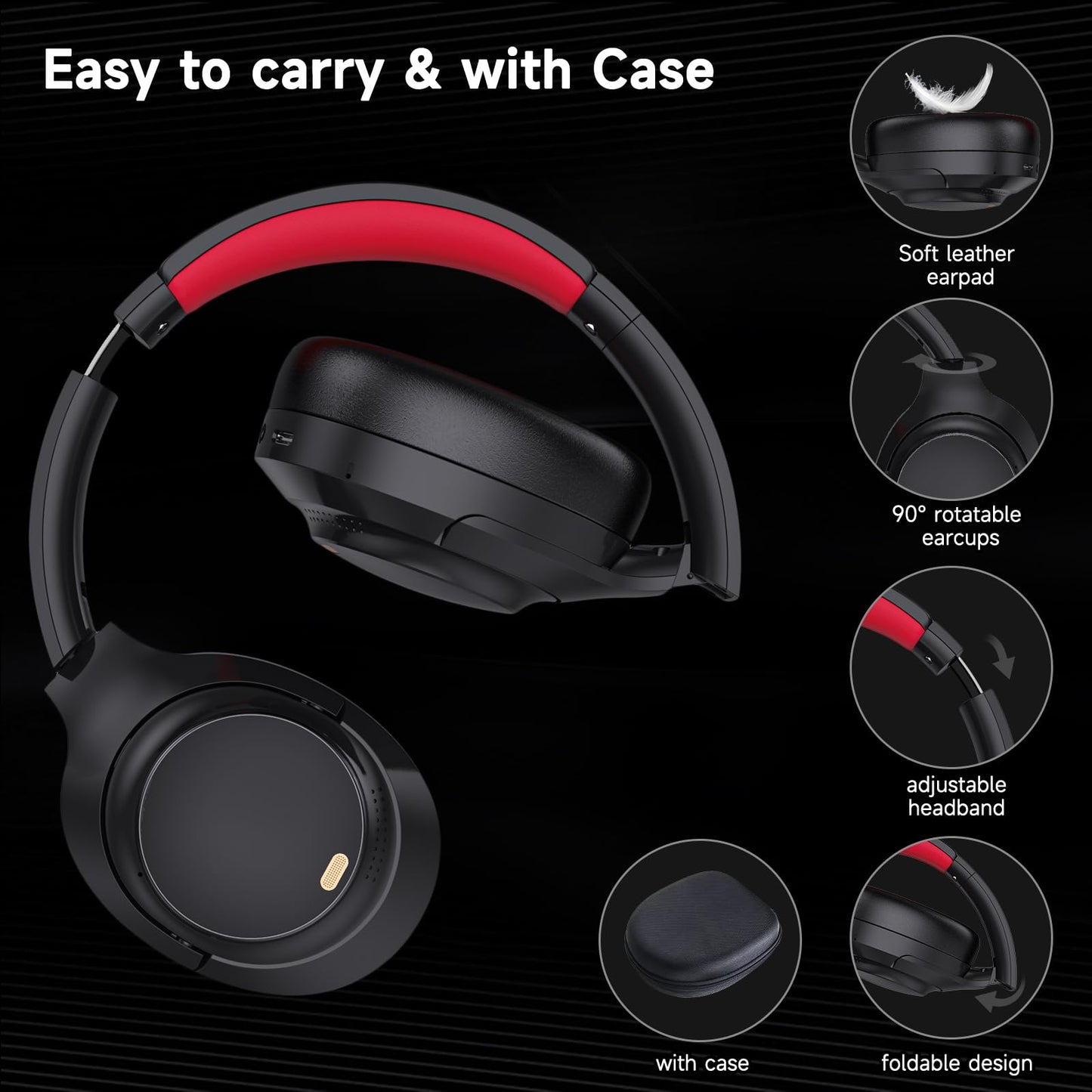 IFECCO Active Noise Cancelling Headphones Bluetooth 5.4 - Wireless ANC Headphones Over Ear with Microphone,100H Play Time,HiFi Stereo Bluetooth Headset with Cushioned Pads for Home Office