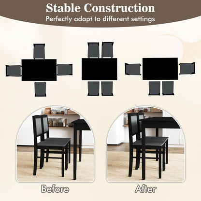 Tangkula Dining Table Set for 4, Farmhouse Solid Wood Dinette Set w/Rubber Wood Legs, Upholstered Seat & Padded Backrest, Mid-Century Modern Dining Table and Chairs Set for Kitchen, Dining Room