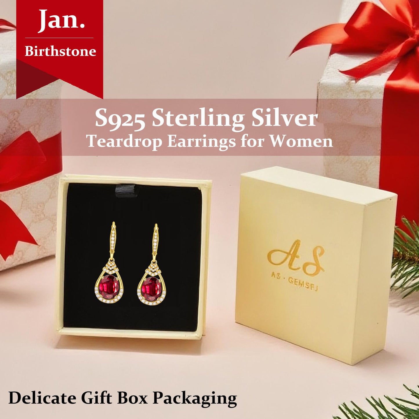 Red Garnet Earrings Gifts for Women Sterling Silver January Birthstone Teardrop Leverback Drop Earring for Women 18K Gold Plated Wedding Jewelry for the Bride Earrings Birthday Gifts for Mom Party