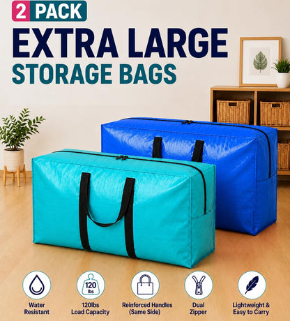 Extra Large Storage Bags, Jumbo Moving Tent Storage Bags, Foldable Big Black XXL Duffle Bag for Travel,Christmas Tree Bag, 42x23x13.5inch - 2PACK