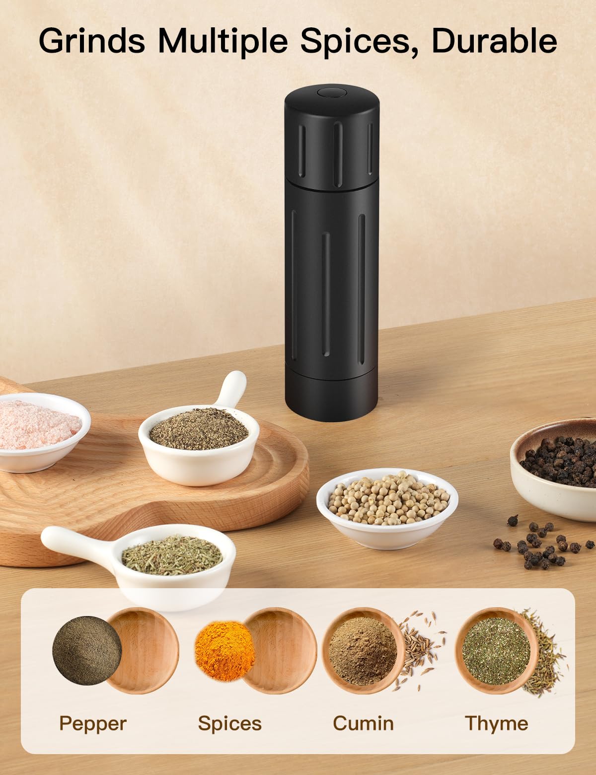 POPWOODS Pepper Grinder Mill, Professional Grade Aluminum Manual Pepper Mill, Refillable High Output Heavy Duty Pepper Grinder with Adjustable Coarseness, Stainless Steel Blade, Lock Button Design
