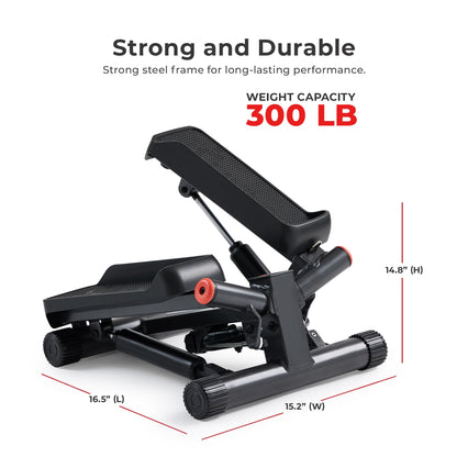 Sunny Health & Fitness Mini Stepper for Exercise at Home, Stair Step Workout Machine with Resistance Band and Over 300lb Weight Capacity, Optional Twist Motion and Free SunnyFit App Connection