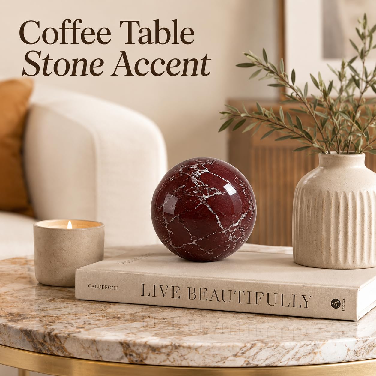 SIRIZEN-DIVING Rosa Levanto Marble Sphere, 8cm Natural Stone Orb
