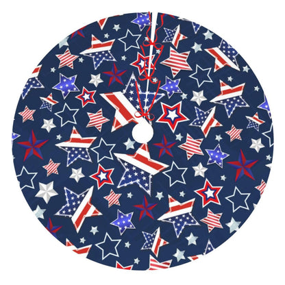 Patriotics Stars and Stripes Veterans Day 4th of July Memorial Day Christmas Tree Skirt - Plush Polyester Mat Resistant with 3 Red Ties for Xmas, Halloween Decorations, Party Decor 36"