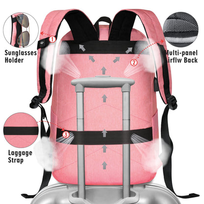 Travel Laptop Backpack Water Resistant Anti-Theft Bag with USB Charging Port and Lock 14/15.6Inch Computer Business Backpacks Gift for Men Women，Casual College School Student Bookbag,A-Coral Pink