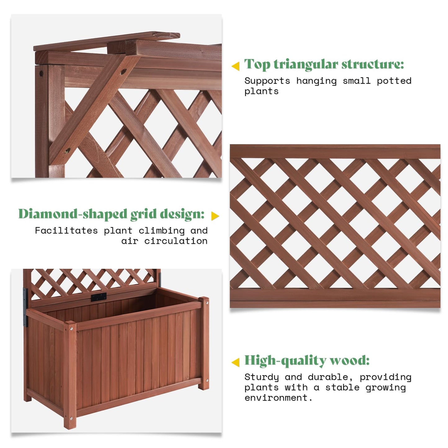 AMERLIFE 2 Pack Raised Garden Bed with Trellis for Vegetables, Climbing Plants, Durable Natural Wood Planter Box with Drainage Holes, Privacy Planter for Outdoor Yard & Patio, Easy Assembly