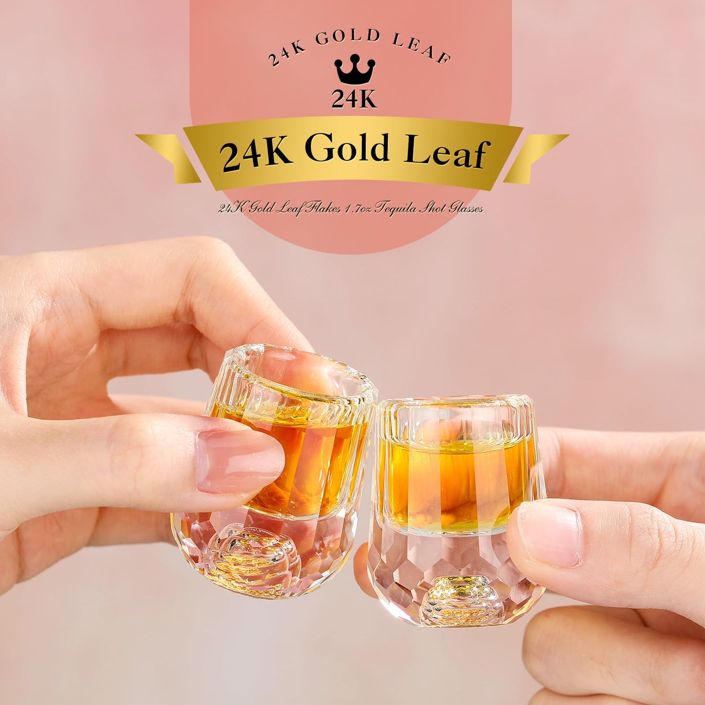 Skybooly 12 Pcs Small Crystal Shot Glasses with 24k Gold Leaf Flakes - Mini Diamond Tequila Whiskey Shot Glasses Set Luxury Drinking Glassware for Party Bar Decor Collection Gift (mini,0.338 oz)