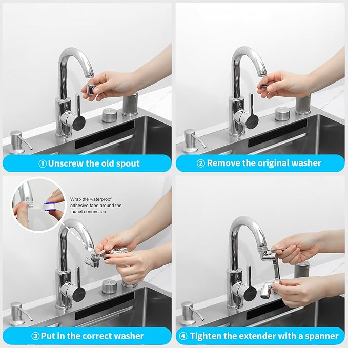 1080° Swivel Faucet Extender, Heavy Duty Rotating Sink Extension, Universal