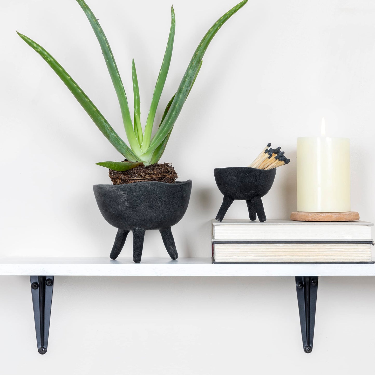 Creative Co-Op Boho Terracotta Footed Bowl, Slate Grey