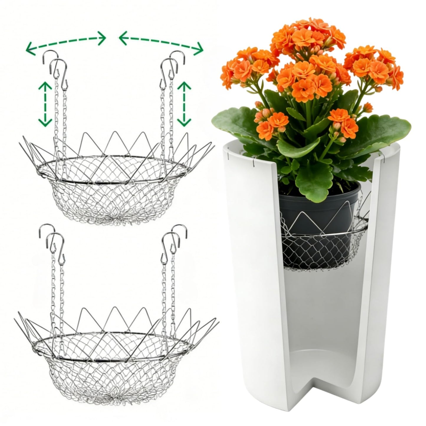 2Pcs Adjustable Planter Insert for Pots Any Height,12-18" Plant Risers for Inside Pots,Heavy Duty Rustproof Stainless Steel Plant Pot With Chains, Chain Pot Fillers for Tall Planters to Reduce Soil