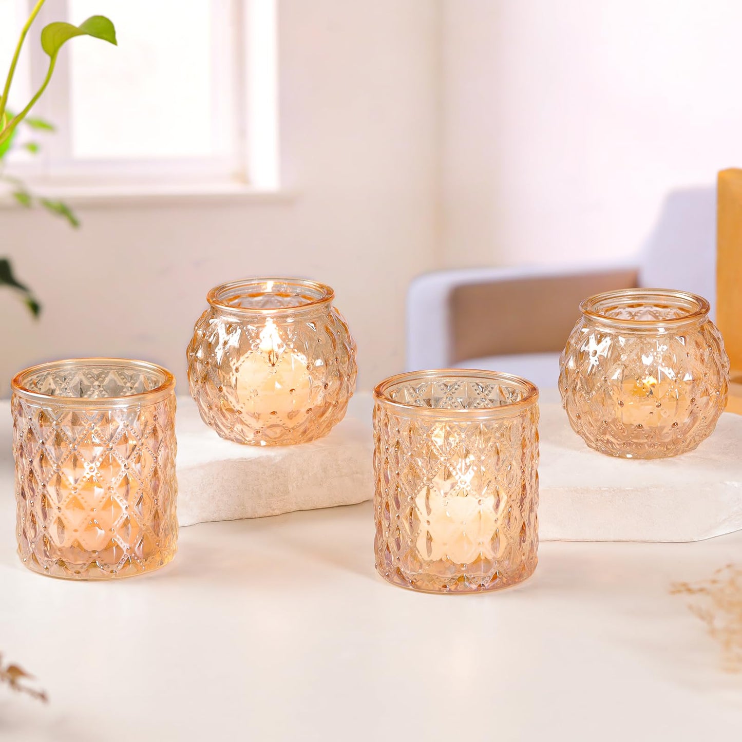 DARJEN Gold Votive Candle Holders- 10Pcs Glass Tealight Candle Holder, Size Upgrade Design for Home Decor, Elegant Candle Holder for Party & Dinner Table Centerpieces, Living Room Decor Gifts