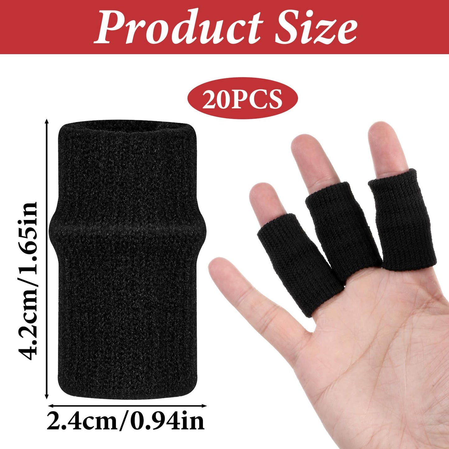Ouligay 20 PCS Finger Sleeves Black Sport Finger Brace Protector Compression Sleeve Breathable Elastic Thumb Sleeves Thumb Splint Brace Support for Basketball, Golf Sports Aid Support