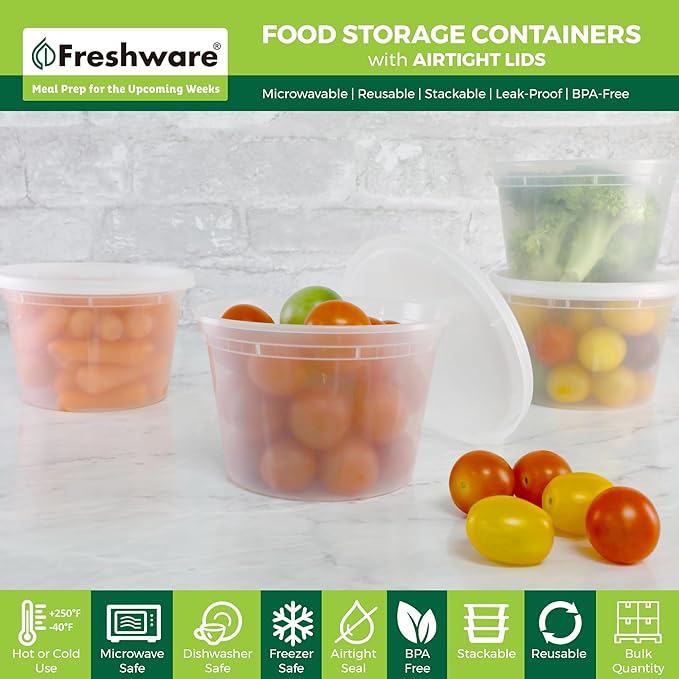 Freshware Food Storage Containers 16 oz Plastic Deli Containers