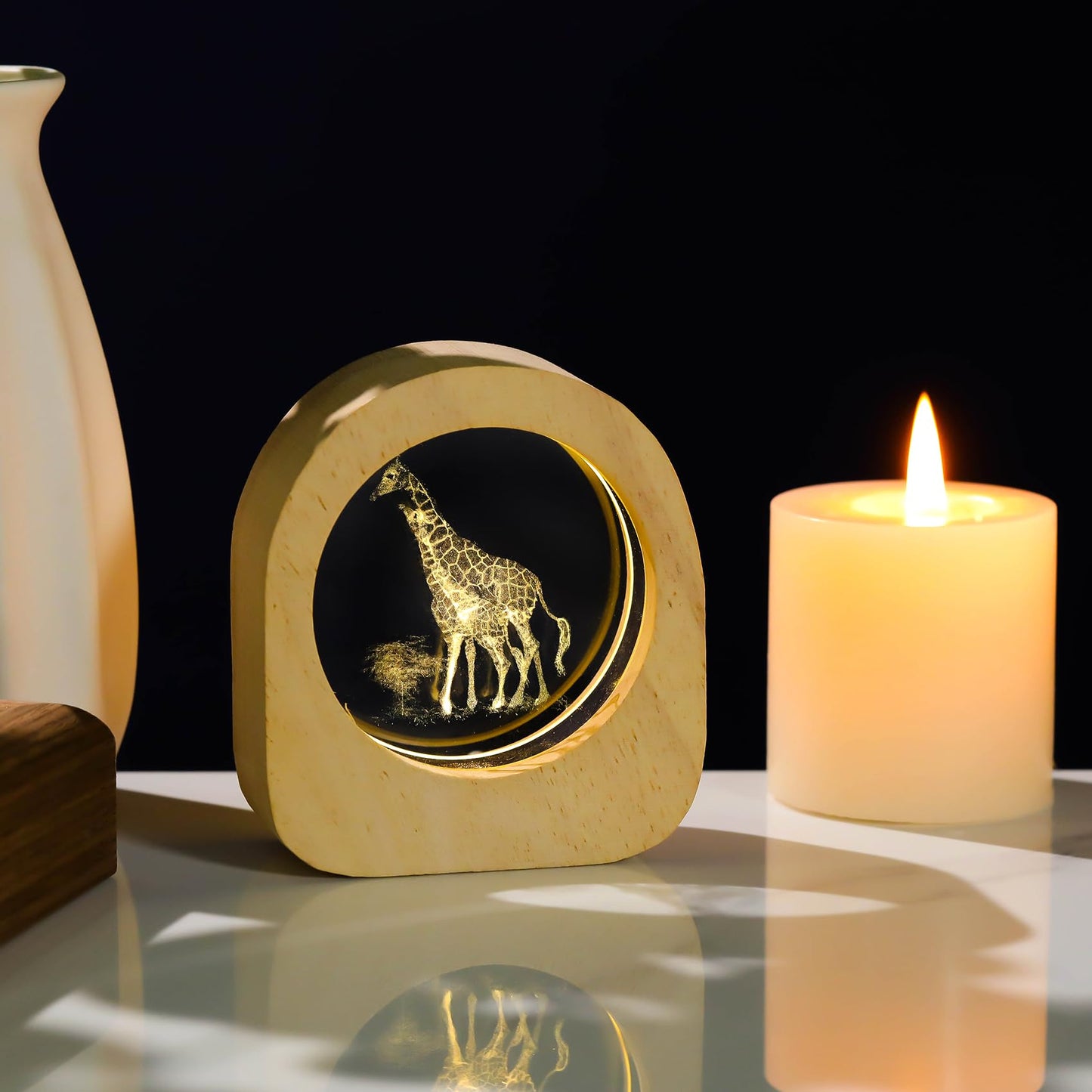 Ornalrist Giraffes Gifts for Women Wood Night Light for Home Decor - 3D Engraved Giraffes Lamp Collectible Figurines Gifts for Mom Friends Giraffe Lovers