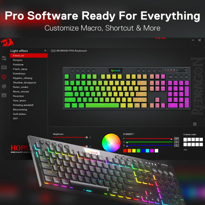 Redragon K618 PRO 3-Mode Wireless RGB Mechanical Keyboard, BT/2.4Ghz/Wired Low Profile Win/Mac Gaming Keyboard w/Ultra-Thin Design, Dedicated Media Control & Linear Red Switch