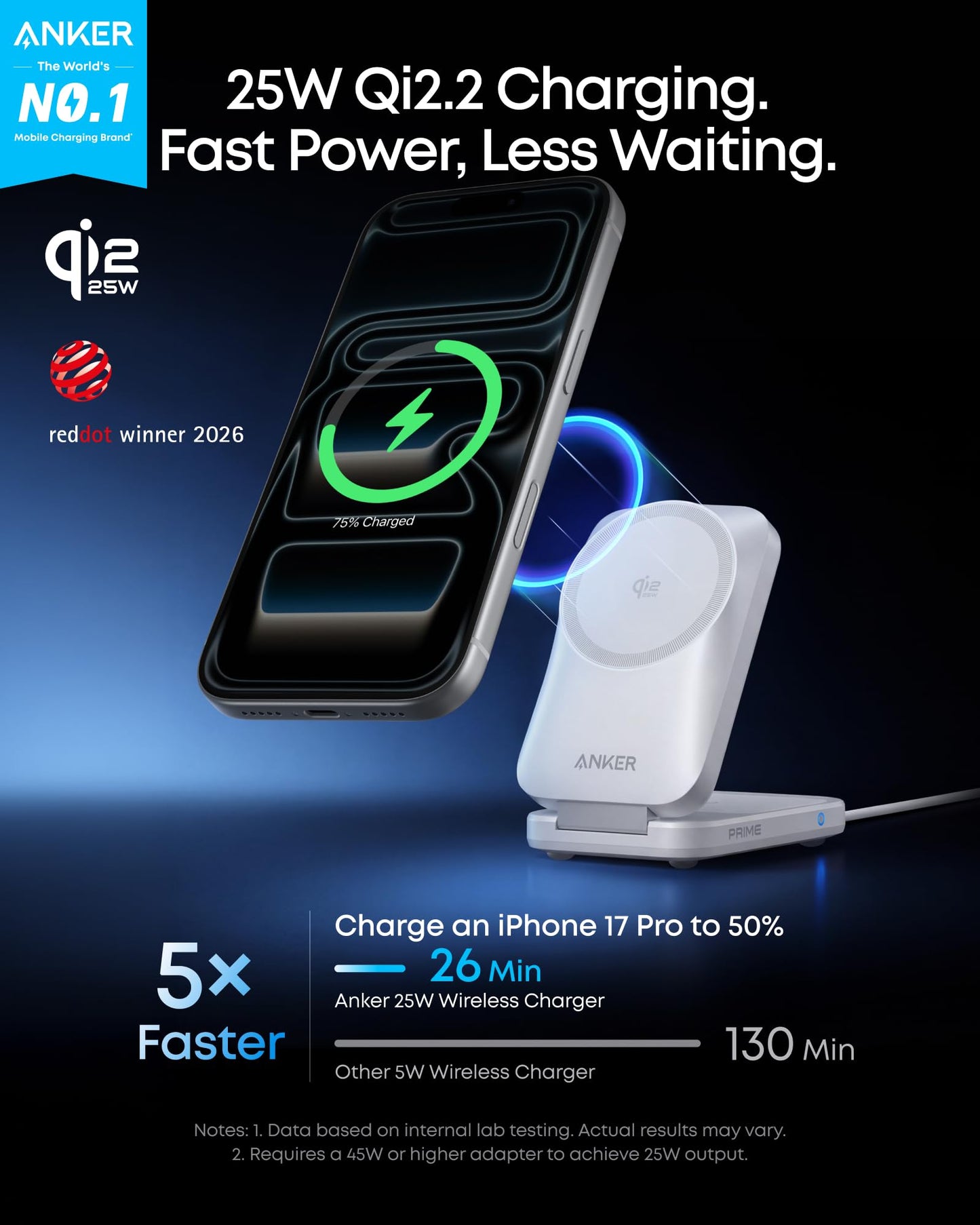 Anker Prime Foldable MagSafe Charger, 25W Qi2.2-Certified Palm-Sized Travel-Ready 3-in-1 Charging Station, AirCool Wireless Charger, for iPhone 17, Apple Watch, AirPods (Non-Battery, with Adapter)