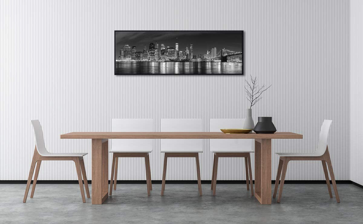 Wieco Art New York Manhattan Night View in Black and White Giclee Canvas Prints Modern Stretched and Framed Art work Cityscape Pictures Paintings on Canvas Wall Art for Bedroom Home Decorations