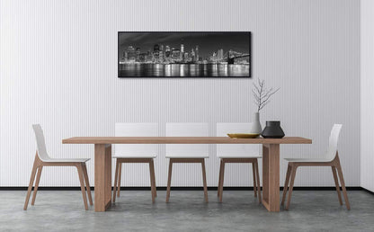 Wieco Art New York Manhattan Night View in Black and White Giclee Canvas Prints Modern Stretched and Framed Art work Cityscape Pictures Paintings on Canvas Wall Art for Bedroom Home Decorations