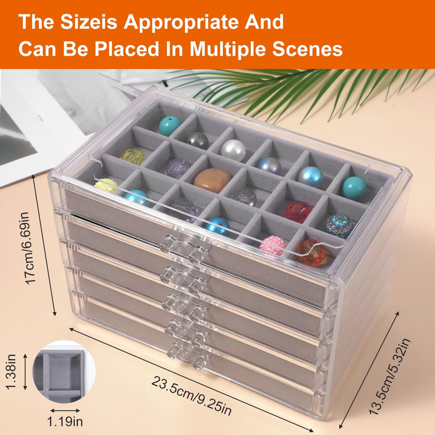 Rock Display Case for Kids, 90 Grid Rock Collection Box Rock Display Organizer Storage Compartments Acrylic Clear Display Case with 5 Drawers for Gemstone Fossil Crystal Stone Collectibles